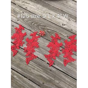 #125 Two Pairs Red Color Lace Appliques,Wedding Applique, Lace Appliques, Embroidered Appliques (Red)