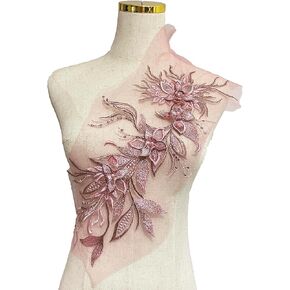 Mmvolyy 1pc Gold 3D Lace Lace Flower Sew on Servidered Lace Happique Wedder Dress Bride's Bride's Dondress Assories DIY Patch Clothing Association ، 7.85 × 16 بوصة