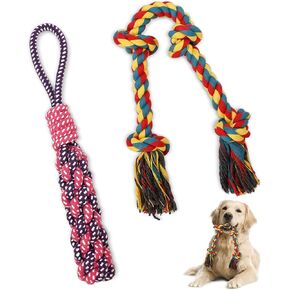 Petbobi Small Dog Rope Toy - Durable Premium Cotton for Teething, Interactive Tug of War to Keep Them Busy, Best Indestructible Puppy Dogs Chew Toys for Aggressive Chewers, Assorted Colors, Pack of 2