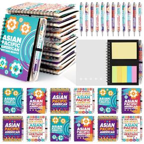 24 مجموعة هدايا شهر التراث الأمريكي في المحيط الهادئ AAPI SPIL Notebook Journal مع Note Note و Point Pens للأميركيين و Pacific Islander Honor Month Fore