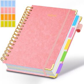 Hardcover Spiral Notebook 8"x10" Journal Notebook with Tabs and Removable Dividers 300 Pages 5 Subject Notebook College Ruled, Faux Leather Spiral Bound Notebook for Women, Students, School Work