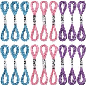 PATIKIL 18 Skeins Embroidery Floss, Metallic Embroidery Thread Nylon Threads Bracelets String for Cross-Stitch Hand Embroidery, Blue/Pink/Purple
