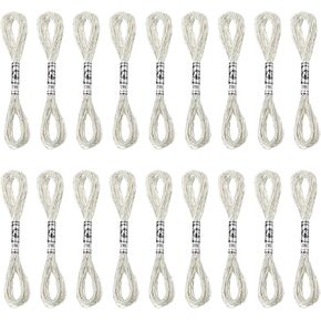 PATIKIL 18 Skeins Embroidery Floss, Metallic Embroidery Thread Nylon Threads Bracelets String for Cross-Stitch Hand Embroidery, Silver Tone