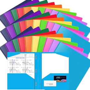 Baofali 12 Pack A4 Pocket Plastic Folder 2 Slots و 3 Prongs 2 Card Slots ، مجلدات جيب ثقيلة متينة ومقاومة للدموع مع شق ، مجلدات شتقّة ملونة للعمل المدرسي والضابط
