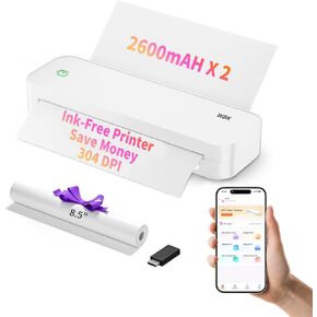 Portable Printers Wireless for Travel, 300DPI Thermal Inkless Printer Support 8.5" X 11" US Letter&Legal,A4&A5 Thermal Paper,Bluetooth Wireless Mini Printer Compatible with Android (Ivory White)