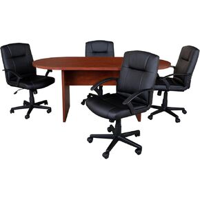 Flash Furniture Lake 5 Piece Rustic Gray Oval Conference Table Set with 4 Black LeatherSoft-Padded Task Chairs