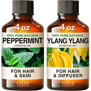 زيت النعناع للشعر والزيت العطري ليلانج Ylang لمجموعة الجلد - 100 ٪ من الزيوت العطرية الطبيعية - 2x4 fl oz - Kukka