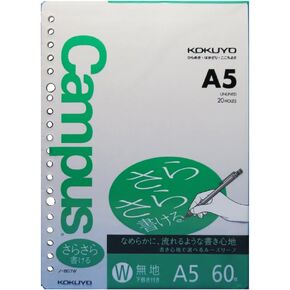 Kokuyo Campus Leaf Leaf Leaf for Binders ، Sarasara Smooth Writing ، A5 ، Plain Rected ، 20 choles ، 60 Sheets ، PH محايدة ، مقاومة للنزف ، 75GSM ، استيراد اليابان (NO-807W)