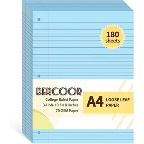 حكمت Bercoor 180 Sheets College ورقة ورقة فضفاضة ، 8 "× 10.5" الأزرق ، 3- ثقب ، ورقة دفتر ملاحظات ، ورق مبطن ، ورق الموثق ، ورقة الكتابة ، ورق الحشو ، ورق الملاحظات على نطاق واسع