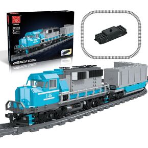 Train Building Block Set, Freight Cargo Internal Combustion Locomotive Model Building Toys, Gift for Kids Age 8+/Adult (1078 Pieces, with 32 Rails and Rechargeable Motor)