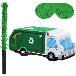 Garbage Truck Piñata 3D Truck Piñata Theme Decoration with a Blindfold and Bat for Kids Boys Girls Gift Holiday Birthday Party Baby Shower Supplies
