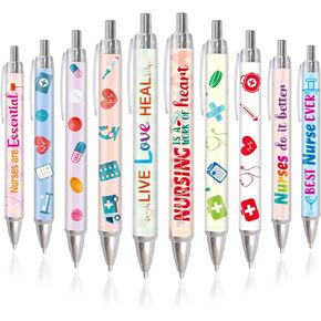 Funny Nurse Pens Lovely Cartoon Retractable Nursing Ballpoint Pen for Medical Assistant Workers Appreciation Supplies 10Pcs