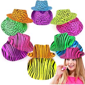 Neon Gangster Fedora Party Hats for Adults and Kids, UV Reactive Fluorescent Hat 12-Pack, Parties, Weddings