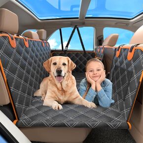 KYG Dog Back Seat Extender, Hard Bottom Hammock for Car, Dog Car Seat Cover for Back Seat Waterproof with Mesh Window and Storage Pocket Hammock Travel Bed for Cars Medium SUVs L