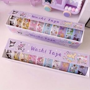 مجموعة شريط kawaii washi ، 10 لفات زخرفية ، تصميم حيوان لطيف ، صندوق أرجواني