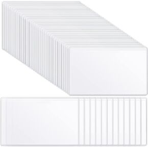 100 Self-adhesive Index Card Holder for Business Cards, Clear Plastic Sticky Labels Holders for Storage Bins Toy Bins Scrapbooks, Organize and Protect Cards Photos Labels (3.7 x 2.28'')