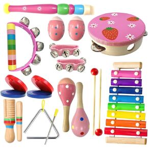 CREPRO Baby Wooden Musical Instruments, Orff Musical Toys for Toddlers 3+, Natural Colors Wooden Percussion Instruments Set, Kids Preschool Educational Birthday Gifts