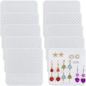 10 Pcs Acrylic Earing Display Cards, 44 Holes White Acrylic Ear Stud Jewelry Holders Earring Organizer Rectangle Earring Jewelry Show Rack for Earrings Necklace Jewelry Supplies, 8.9x4.95cm