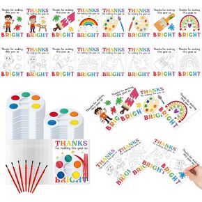 24 حزمة نهاية نهاية العام هدايا للطلاب بالجملة ، DIY Mini Watercolor Kids Paint مع مجموعة بطاقات المعايدة للتلوين ، مرحلة ما قبل المدرسة الابتدائية المدرسة تبادل الطرف التخرج التخرج