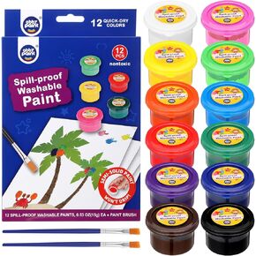 Nuanchu Spill Proof Paint Set 12 Paint Collable Collable Fair for Kids يشملان 2 فرش من مستلزمات الطلاء الحرف لورق خشب الخشب القماشي Art Holiday Gift Kid Toddlers Ages 3+
