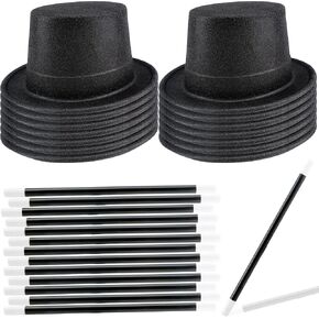 14 PCS البلاستيك بريق أعلى القبعات مع 14 PCS الساحرة العصا أعلى القبعات الساحرة الساحرة القبعات الساحرة للرجال