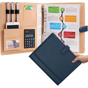 A4 Leather Padfolio مع 3 رابط محفظة رنين مع حافظة الحافظة على النساء الرجال للنساء المكتب المحترف ثلاثة منظمات المجلدات مع مجلد محفظة مخطط حاسبة المحفظة التنفيذية