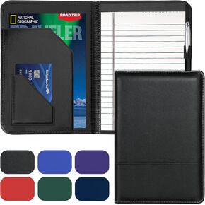 مجلد جونيور Padfolio - A5 Portfolio Binder مع 5 × 8 منصة الكتابة والتخزين الداخلي منظم الأعمال التنفيذي للرجال للنساء ، الأسود