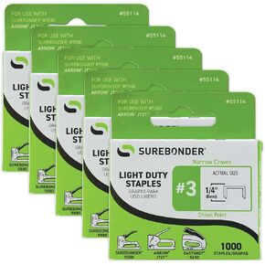 55114 #3 Light Duty Narrow Crown Staples - 1/4" Length - 1000/box, 5 Pack