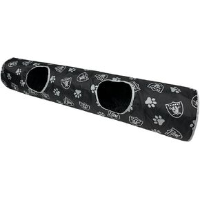 NFL Las Vegas Raiders Cat Tunnel Tube Toy with Plush Football Catnip and Feathers Collapsible Tunnel for Cats to Play, Peek and Hide, Sporty & Fun Cat Tunnel Toy with Team Logo All-Over Design!