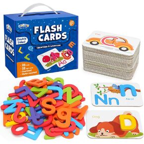 بطاقات فلاش Alphabet Benben ، 52 حرفًا خشبيًا أعلى وصوريًا ، 26 بطاقة فلاش ، ألعاب تعليمية Montessori ABC للأطفال من سن 3 إلى 5 سنوات ، أنشطة التعلم في مرحلة ما قبل المدرسة ، وألغاز اللعبة المطابقة