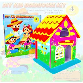 DIY Bird House Kit for Outside - 7.48 x 8.46 x 8.58 inch, Art Craft Kits for Kids Ages 4-8 & Adults, Buildable Hanging Paintable Birdhouse