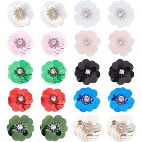 Gorgecraft 20pcs 10 ألوان 1.2 بوصة ترتر الزهور زهور الديكور الديكور من كريستال خياطة على بقعة بقعة البقعة راينستون راين ملحق DIY لأحذية الملابس فستان الزفاف