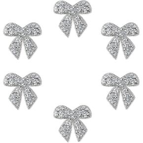 6 PCS Bow Rhinestone Patches 2.24 inch reflicling الحديد على بريق بريق بريق خياطة على أقواس قوس بقع بقع راينستون لأكياس الملابس جينز سروال بيئ على ظهره.