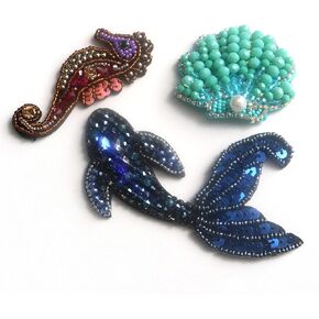 DIY 3pc/lot Luxury Handmade Crafts Rhinestone Patches Beaded Embroidery Animal Fish Patches for Clothes Applique parches Crafts Badges