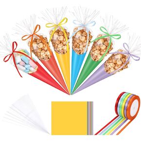 100 قطعة عيد الميلاد أكياس الثلج مخروط سيلوفان حلوى حقائب حلوى حلوى حلوى مع 100 قطعة تويست العلاقات لحفل عيد الميلاد