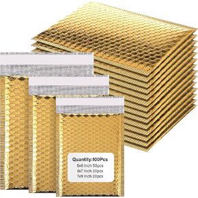 100 Pack Mintallic Bubble Mailer ، 3 أحجام مظاريف بريدية مبطنة للأعمال التجارية للاصطدام ذاتي ، فتولي