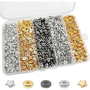 6mm Flat Round Spacer Beads, Clay Beads for Bracelets Making Kit, Heishi Polymer Flat Disc Spacer Beads for Jewelry Making, Clay Beads for Jewelry Making Gold Beads Silver (2000pcs)