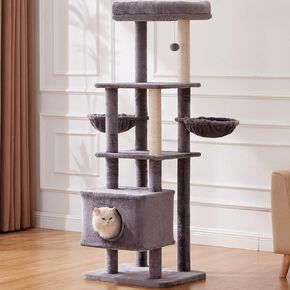 Gardner Pet 65in Heavy Duty Cat Tree Tower for Large Cats, Multi-Level Cat Furniture with Replaceable Sisal Scratching Post, Hammock | Extra-Large Platform & Condo (Upgraded Beige)