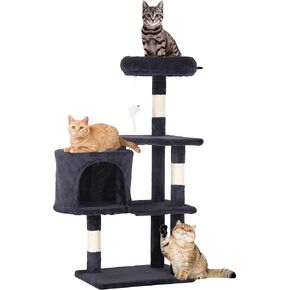 FDW Cat Tree 37 Inch Town Tower Cat Histent مع منشورات الخدش ومركز النشاط الداخلي للقطط (Beige)