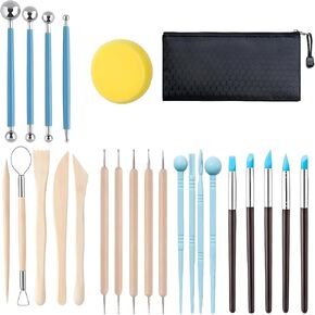 WDMXSZDQ 25PCS أدوات الطين الكاملة المحددة للنحت والفخار - تشمل أدوات الطين البوليمر ، وأدوات النحت ، وأدوات نحت الطين ، ومجموعة أدوات الفخار المثالية - لوازم النحت المشمولة