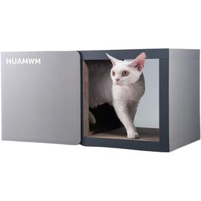 Modern Cat Scratcher House 2-in-1: وسادة خدش سميكة إضافية ومخبأ دافئ للقطط الداخلية ، وأثاث القطط من الورق المقوى المتين مع التسكع القابل للإزالة-كهف الحيوانات الأليفة الحد الأدنى