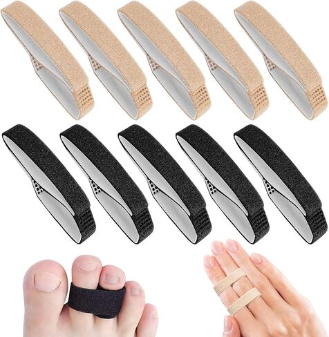 10 Pcs Buddy Tape Finger Straps, Hook and Loop Splint for Finger Buddy Straps, Index Finger Splint Buddy Tape Washable and Reusable Toe Straighteners for Curled Toes to Support (Black) in Saudi Arabia