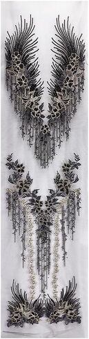 MAYJOYDIY Black Beaded Sequins Flower Lace Applique 3D Floral Embroidery Sew on Patches Flower Beaded Lace Trim Gold Sequin Lace Ribbon for Headpiece Clothing Bridal Accessories Supply Craft DIY in Kuwait