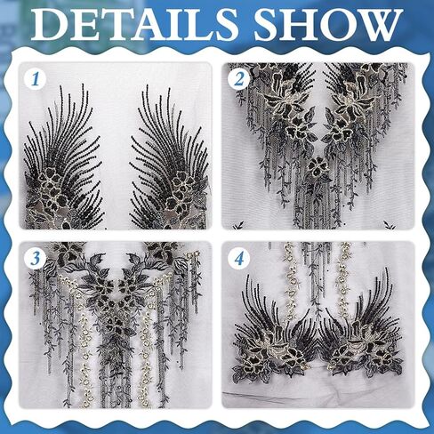 MAYJOYDIY Black Beaded Sequins Flower Lace Applique 3D Floral Embroidery Sew on Patches Flower Beaded Lace Trim Gold Sequin Lace Ribbon for Headpiece Clothing Bridal Accessories Supply Craft DIY in Kuwait