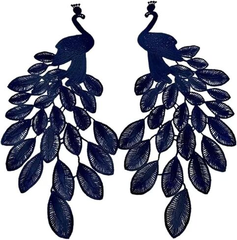 2pc Navy Blue Embroidery Peacock Applique Peacock Patch Iron on Sew on Embroidered Applique Patch for Dress Clothes Accessory in Kuwait