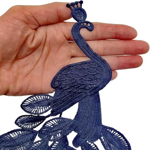 2pc Navy Blue Embroidery Peacock Applique Peacock Patch Iron on Sew on Embroidered Applique Patch for Dress Clothes Accessory in Kuwait