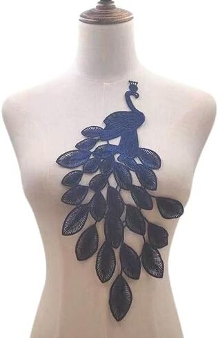 2pc Navy Blue Embroidery Peacock Applique Peacock Patch Iron on Sew on Embroidered Applique Patch for Dress Clothes Accessory in Kuwait