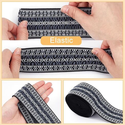 Benecreat 2.5 ياردة شريط Jacquard مرنة ، شريط خياطة بناب 2 بوصة ، شريط منسوج المنسوجة من أجل إكسسوارات الحرف اليدوية DIY in Kuwait