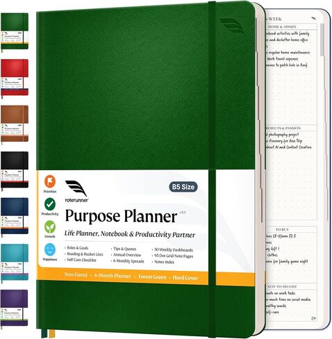Roterunner Hardcover Purpose Planner Notebook B5 7.5 x 9.8 Undated Daily Planner 2024-2025 Daily Weekly and Monthly Productivity Planner Life Planner ADHD Planner for Adults Self Care Journal in Kuwait