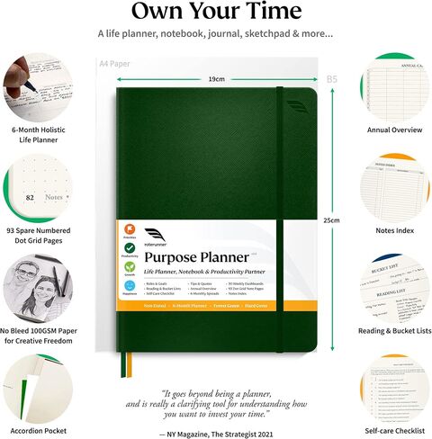 Roterunner Hardcover Purpose Planner Notebook B5 7.5 x 9.8 Undated Daily Planner 2024-2025 Daily Weekly and Monthly Productivity Planner Life Planner ADHD Planner for Adults Self Care Journal in Kuwait